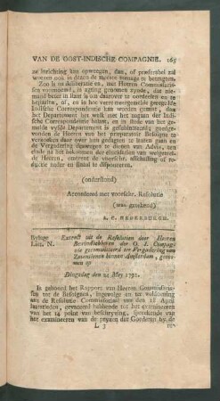 Bylage Litt. N. Extract uit de resolutien door heeren bewindhebberen der O I. Compagnie ... dingsdag den 24 mey 1791
