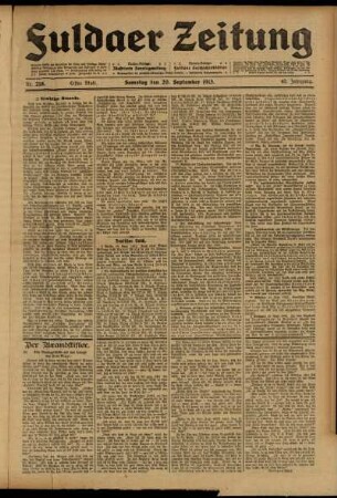 Erste Ausgabe vom Samstag, den 20. September 1913.