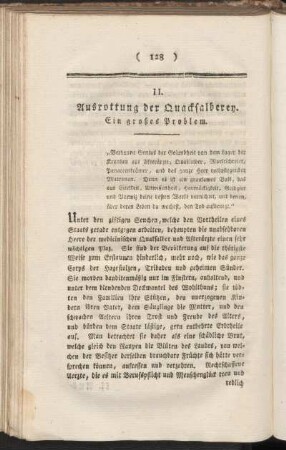 II. Ausrottung der Quacksalberey. Ein ernstes Problem
