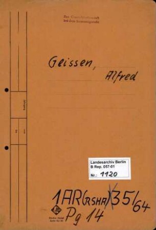 Personenheft Alfred Geissen (*04.05.1902), Polizeiinspektor und SS-Obersturmführer