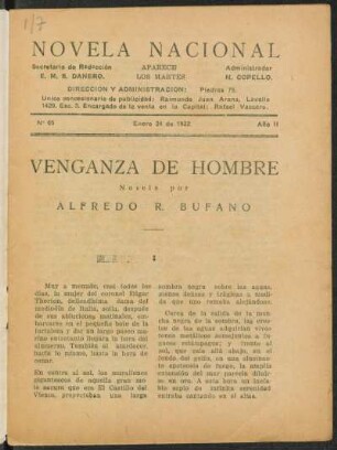 1922006500: Venganza de hombre : novela