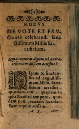 Modus Fructuose Celebrandi Missam