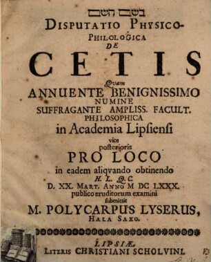Disputatio Physico-Philologica De Cetis