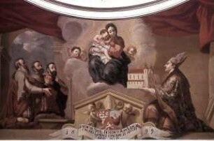 Der heilige Adalbero präsentiert der Madonna das Modell der Stiftskirche Lambach
