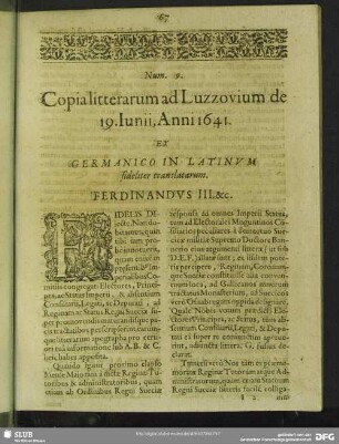 Num. 9. Copia litterarum ad Luzzovium de 19. Iunii, Anni 1641