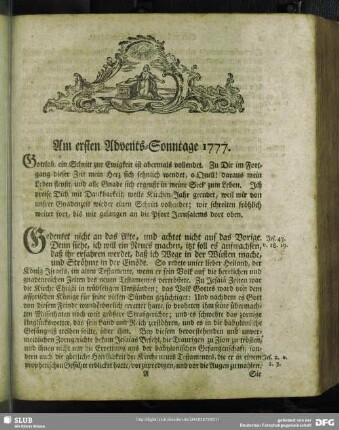 Am ersten Advents-Sonntage 1777