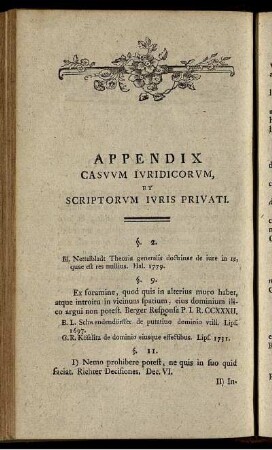 Appendix Casuum Iuridicorum, Et Scriptorum Iuris Privati.
