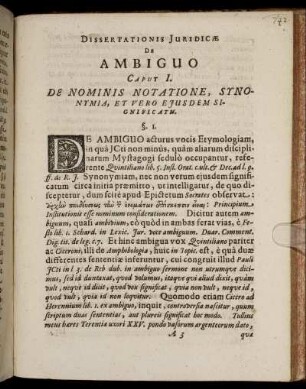 Caput I. De Nominis Notatione, Synonymia, Et Vero Ejusdem Significatu.