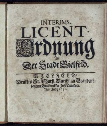 Interims-Licent-Ordnung In Der Stadt Bielfeld