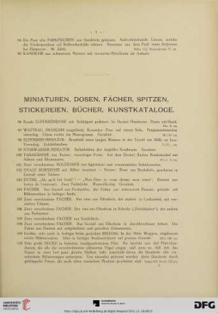 Miniaturen, Dosen, Fächer, Spitzen, Stickereien, Bücher, Kunstkataloge (Nr. 96-121)