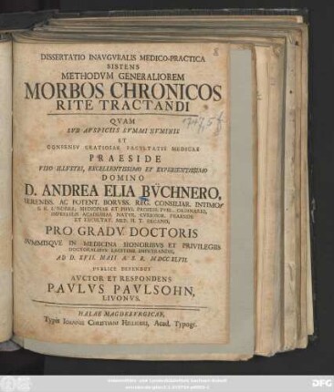 Dissertatio Inavgvralis Medico-Practica Sistens Methodvm Generaliorem Morbos Chronicos Rite Tractandi