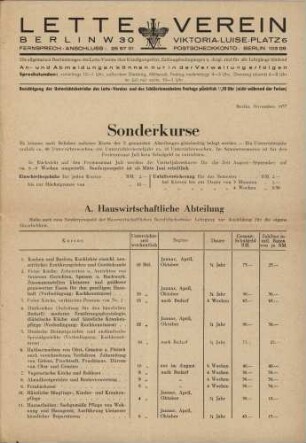 Prospekt zu Sonderkursen im Lette-Verein