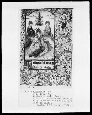 Lateinisches Stundenbuch (Sachsenheim-Gebetbuch) — Gerahmte Bildseite mit Textanfang, Folio 95recto