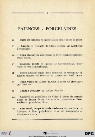 Faiences - Porcelaines (Nr. 22-37)