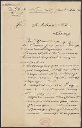 Brief an B. Schott's Söhne : 30.11.1885