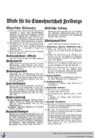 Winke für die Einwohnerschaft Freiburgs, Merkblatt für Hinterbliebene.