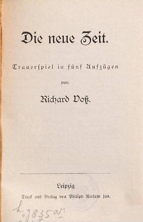 Die neue Zeit : Trauerspiel in fünf Aufzügen