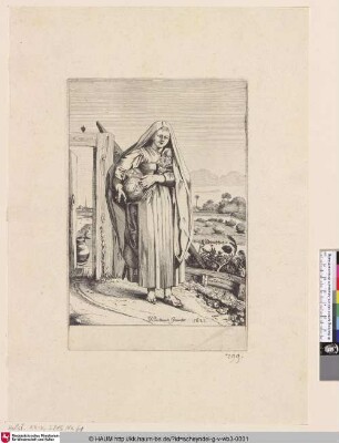 [Frau mit Gemüse im Arm; Maiden seen en face holding Vegetables]