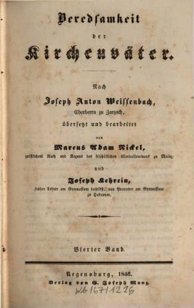 Beredsamkeit der Kirchenväter, 4. Patrologie : ein Beitrag zur christlichen Literaturgeschichte