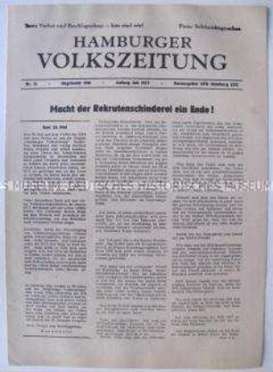Illegale Ausgabe der "Hamburger Volkszeitung" u.a. über die Bundeswehr ("Rekrutenschinderei")