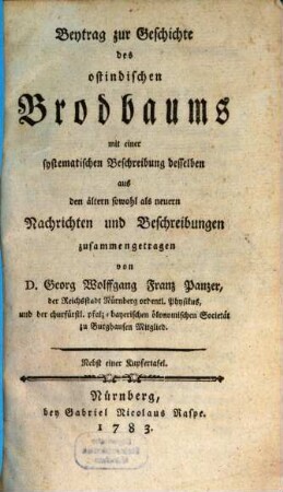 Beytrag zur Geschichte des ostindischen Brodbaumes