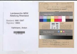 Entnazifizierung Anton Vartmann , geb. 09.05.1898 (Postbeamter)