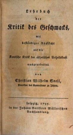 Lehrbuch der Kritik des Geschmacks