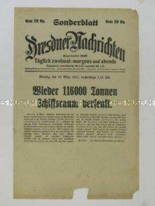 Nachrichtenblatt der Tageszeitung "Dresdner Nachrichten" über deutsche Erfolge im Seekrieg
