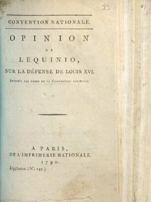 Opinion de Lequinio, sur la défense de Louis XVI