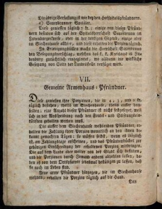 VII. Gemeine Armenhaus-Pfründner.
