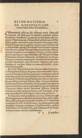 De Dispensatione verbi Dei, & officio Ecclesiastico.
