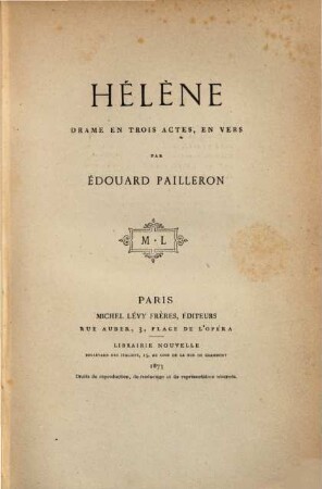 Hélène : Drame en trois actes, en vers