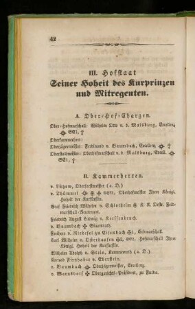 III. Hofstaat Seiner Hoheit des Kurprinzen und Mitregenten.