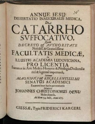 Dissertatio Inauguralis Medica, De Catarrho Suffocativo