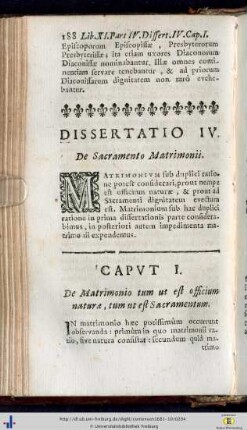 Cap. I. De matrimonium tum ut est officium naturae, tum ut est Sacramentum.