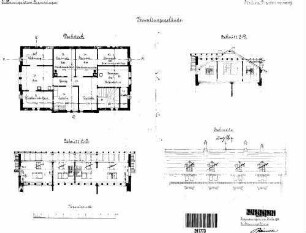 Sigmaringendorf: Empfangsgebäude Verwaltungsgebäude Grundriß DG,Teil-Schnitte,Teil-Ansicht