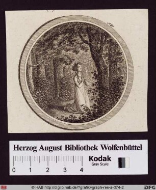 Junge Frau im Wald betend.