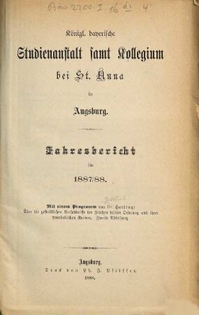 Jahresbericht : für d. Schuljahr .... 1887/88 (1888)