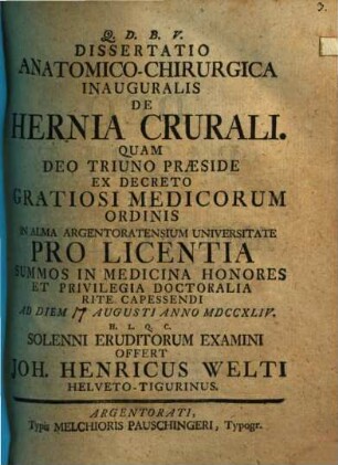Diss. anat. chir. inaug. de hernia crurali