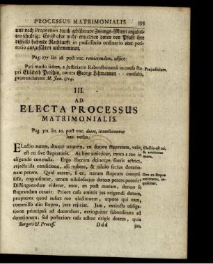III. Ad Electa Processus Matrimonialis.