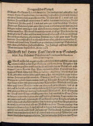 Abschrifft deß Herrn Carl Nutzels von Sonderßbühel/ Kay. Gesandten Schreibens ...