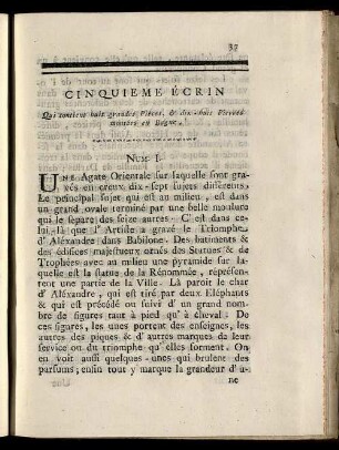 Cinquième Écrin Qui contient huit grandes Piéces, & dix-huit Pierres montées en Bague