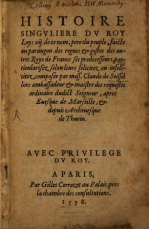 Histoire singulière du Roy Louis XII.
