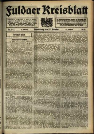 Zweite Ausgabe vom Donnerstag, den 27. Oktober 1910.