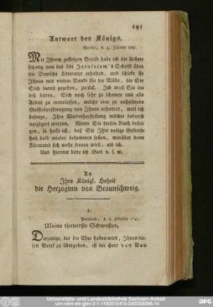 [19)] An Ihro Königl. Hoheit die Herzoginn von Braunschweig.