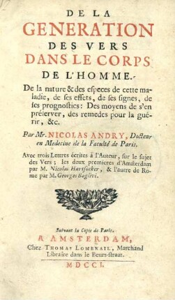 De la generation des vers dans le corps de l'homme