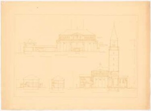 Kirche und Gemeinderäume der Jesus-Christus-Kirche, Berlin-Dahlem: Aufriss: Ansicht von der Hittorfstraße 1:200