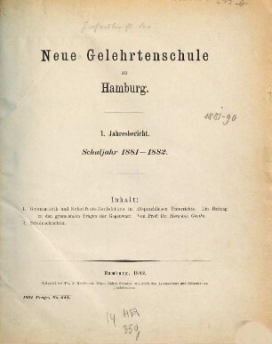 Jahresbericht : Schuljahr .... 1881/82 = 1