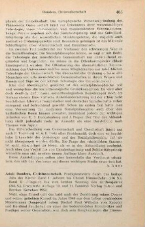 485-486 [Rezension] Donders, Adolf, Christusbotschaft
