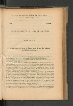 Annexe au Bulletin Officiel du Congo belge du 20 janvier 1909, no 2